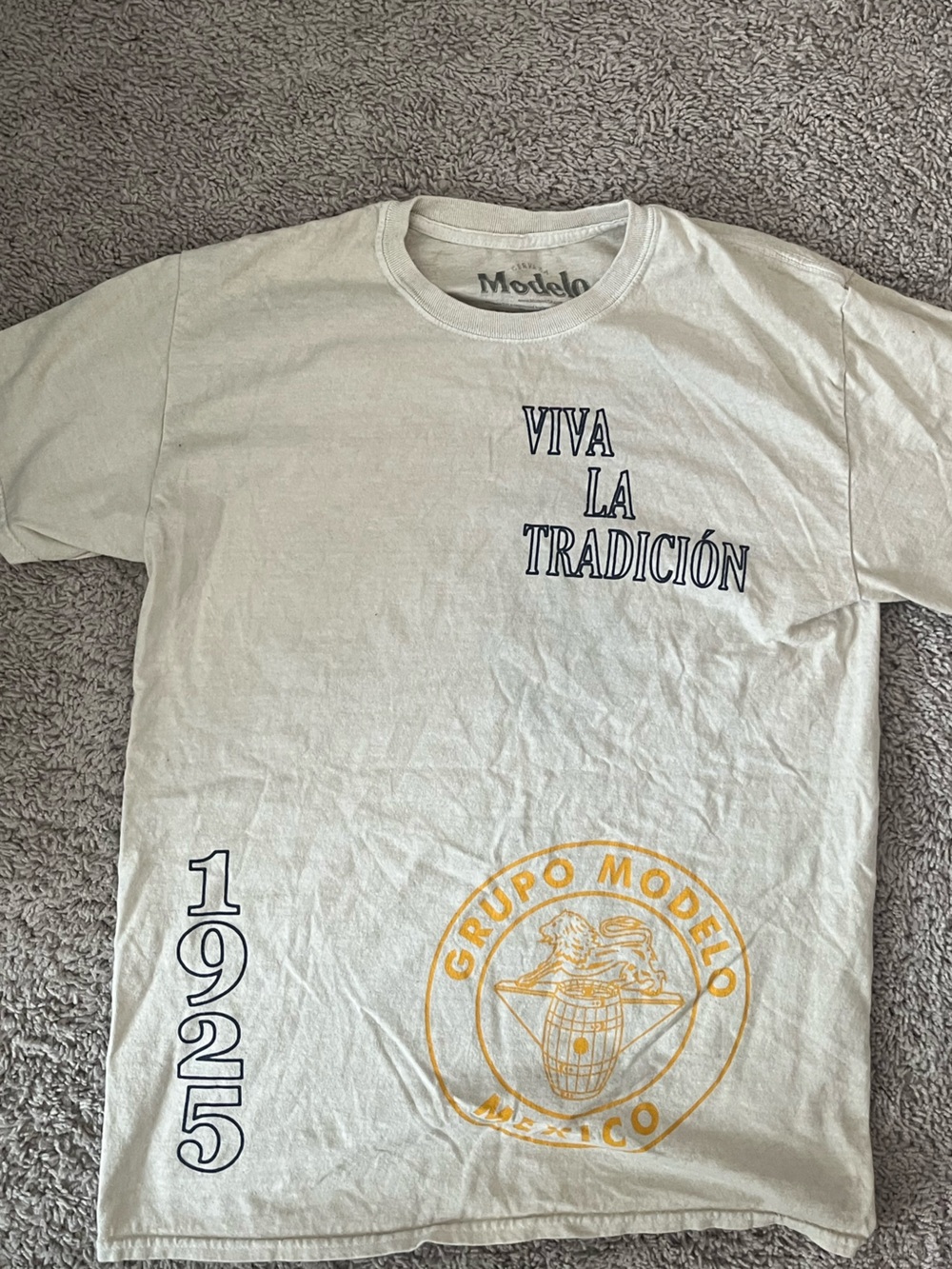 Modelo Cream Short Sleeve Graphic Tee with Yellow Logo